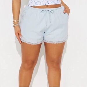 Light Blue Women's Shorts with Lace Trim